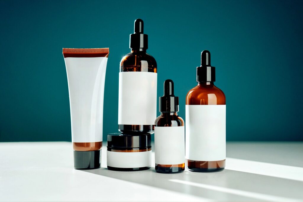 Skincare beauty products promoting natural cosmetic treatment